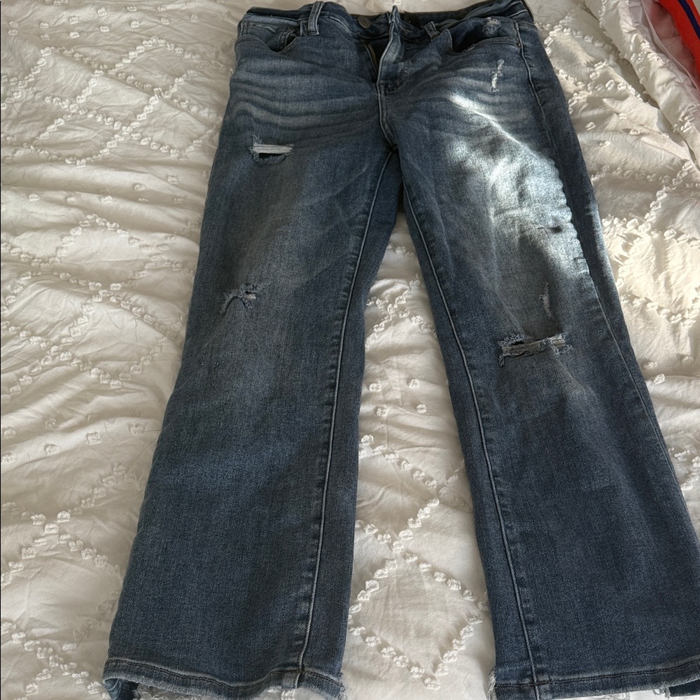 Risen Distressed Blue Flare Jeans